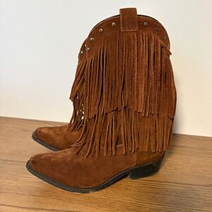 Smoky Mountain Boots Womens 4.5 Brown Suede Fringe Cowboy Western‎ Ankle Boots